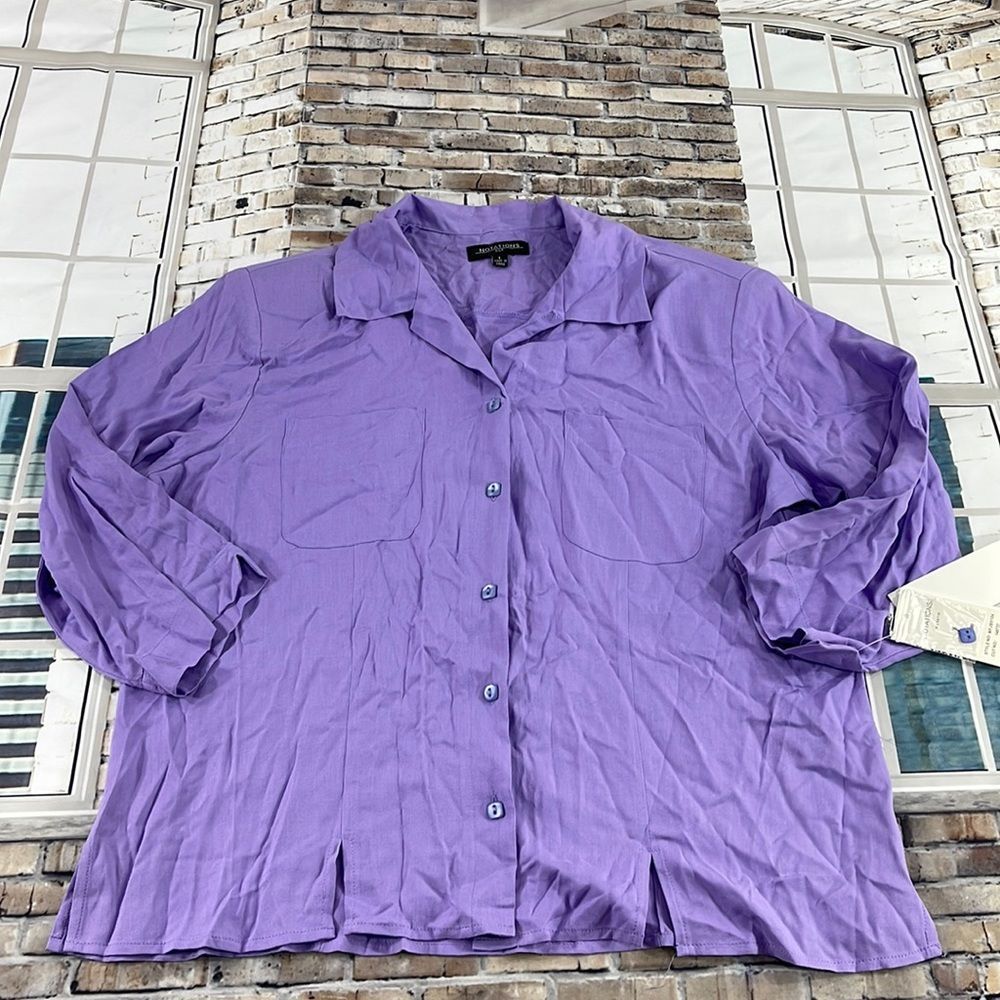 NWT Women’s Notations Purple Mid Sleeve 2 Pocket Button Up Shirt (L) GD15